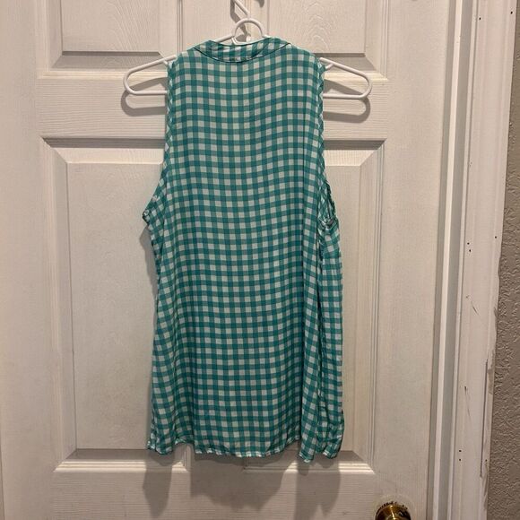 Splendid Teal Gingham Button Down Tank Top Women’s Size Large Summer Beachy - Picture 5 of 7